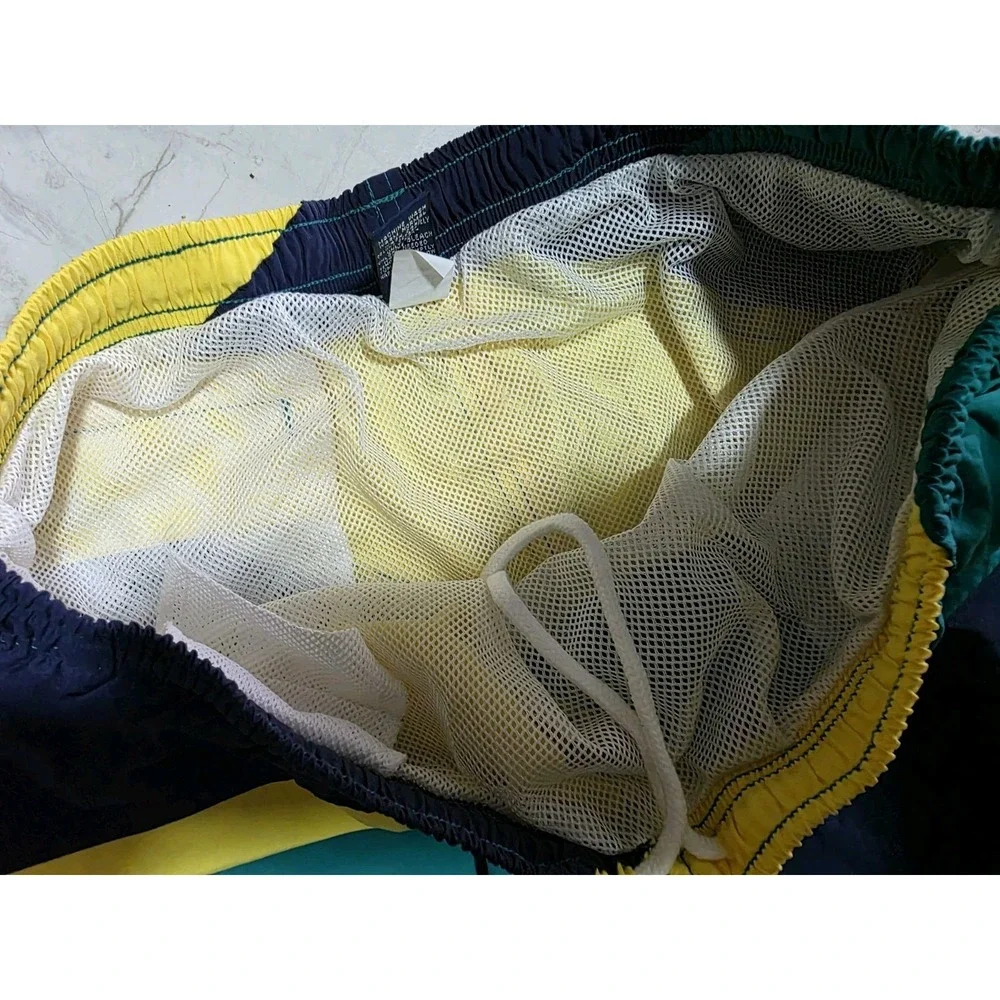 Vintage 90s Lands' End Swim Trunks Men's L Colorblock Mesh Lined 1997